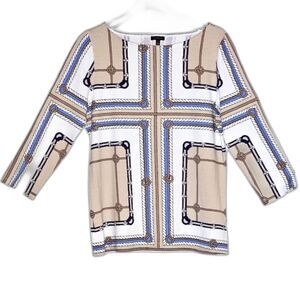 Talbots Ropes & Knots Nautical Jersey Knit Stretch Round Neck 3/4 Sleeve Blouse